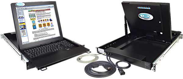 Rack Mount LCD Monitor Keyboard Drawer with SUN USB keyboard and 3-button trackball fits in 1RU of rack space.